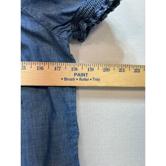 Charter Club Women's Chambray Button Up Shirt Embroidery Size 10P Blue Smocked - Picture 9 of 11